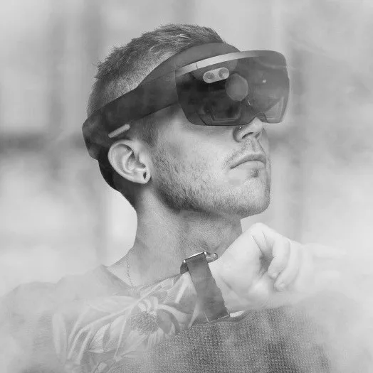 A photo of me using the HoloLens.